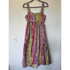 ASOS Scallop Edge Cut-Out Back Midi Sundress Mixed Paisley Floral Linen Blend 10